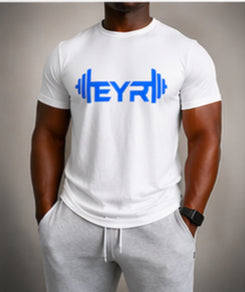 EYR Performance Tee – White / Blue Logo