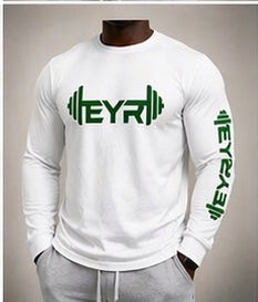 EYR Long Sleeve Performance Tee – White / Green Logo