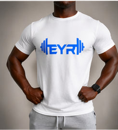 EYR Performance Tee – White / Blue Logo
