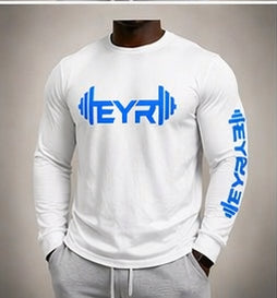 EYR Long Sleeve Performance Tee – White / Blue Logo