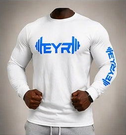 EYR Long Sleeve Performance Tee – White / Blue Logo